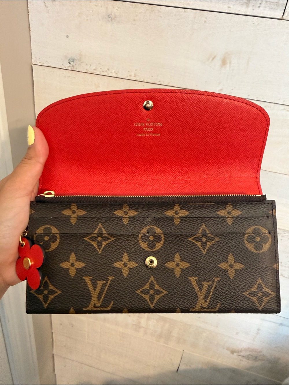 Louis Vuitton Brown Monogram Continental Wallet with Red Flower Accent - Picture 7 of 11